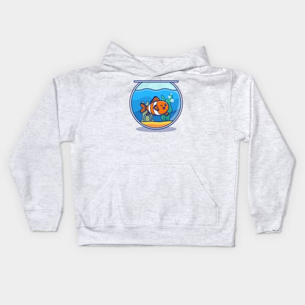 Clown Fish Swimming In The Aquarium Cartoon Kids Hoodie by Catalyst Labs